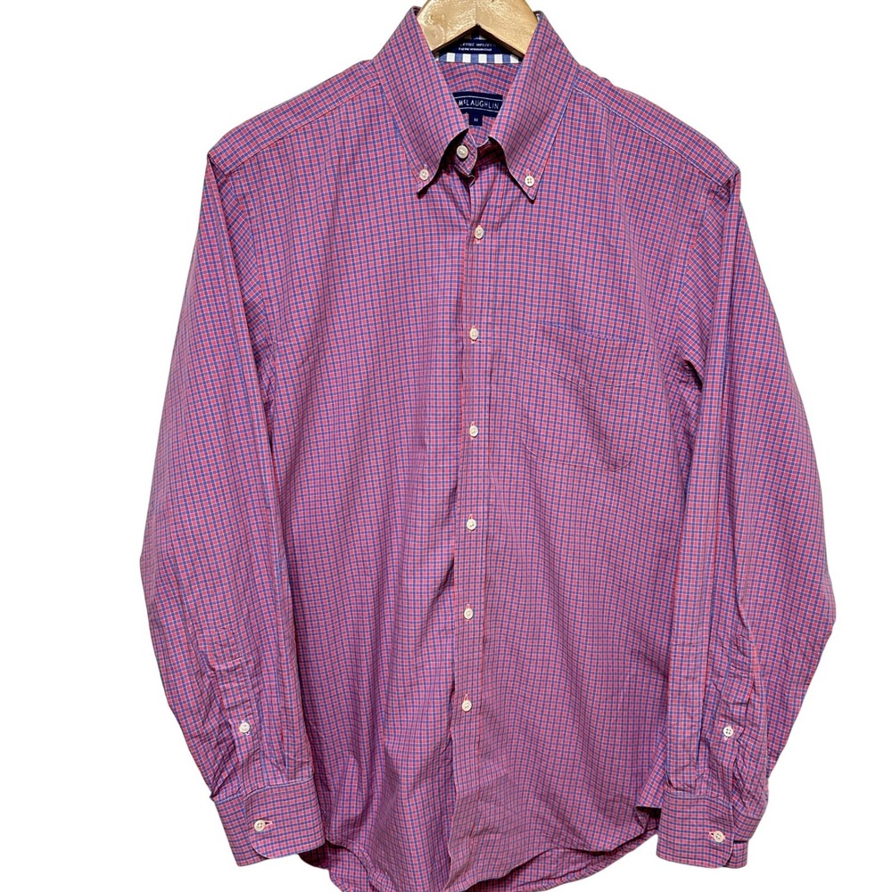J. McLaughlin Mens Check Button Down Shirt Medium Pink Gingham Italian Cotton